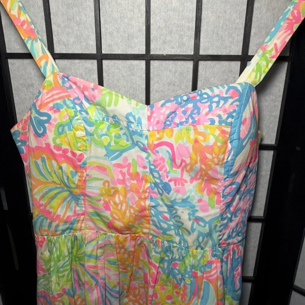 Lilly Pulitzer Ardleigh Neon Floral Sun Party Cocktails Dress Sz 6 Adjust Straps - Picture 4 of 11